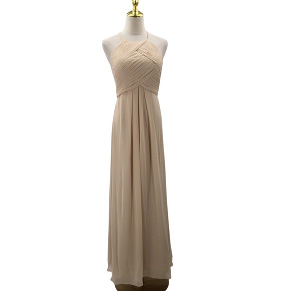 AW BRIDAL Dresses & Skirts - BRIDESMAID AW BRIDAL 4 S tan pleated chiffon wedding formal maxi dress NWT  B40